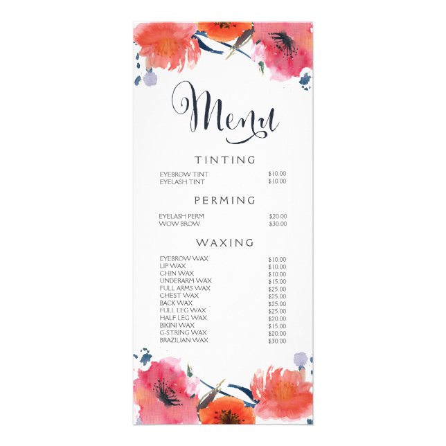 Hair Nail Spa Salon Beautician Menu Price List (Front)