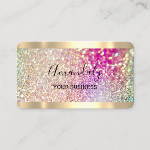 Hair Nails Makeup Stylist Gold Holograph Glitter Business Card