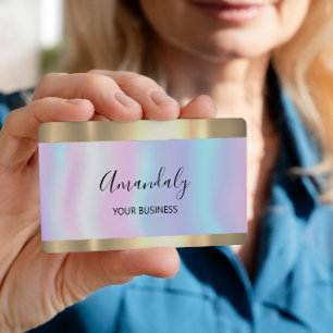 Hair Nails Makeup Stylist Gold Holograph Pink Business Card