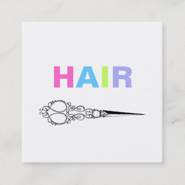 *~* HAIR Pastels Scissors Simple Minimal Bold Square Business Card (Front)