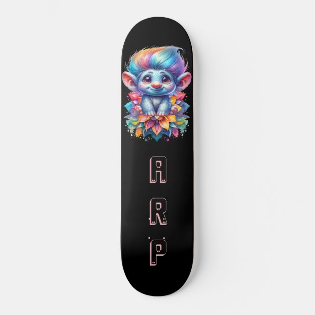 *~* Hair Rainbow Troll AP89 Neon Initial  Skateboard (Front)