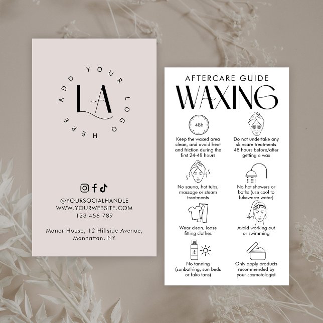 Hair Removal Body Wax Aftercare Modern Logo Cream Business Card (Modern hair removal aftercare instructions cards to give your clients after waxing treatments)