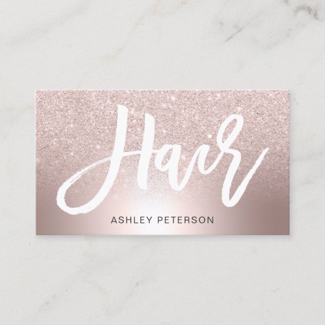 Hair Rose gold glitter ombre metallic foil Business Card (Front)