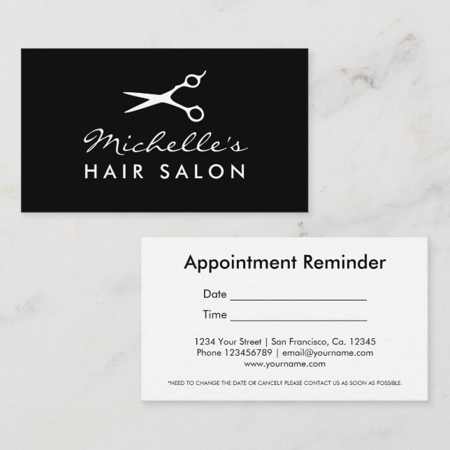 Hair salon appointment reminder card template (Front/Back)
