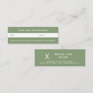 Hair Salon Appointment Reminder Scissors Green Mini Business Card