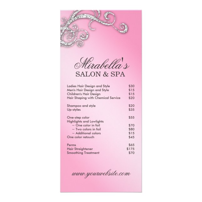 Hair Salon Beauty Rack Card Jewellery Swirl Pink (Front)