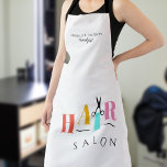 Hair salon big typography scissors hairstylist apron<br><div class="desc">Trendy big HAIR typography colourful red,  yellow,  mint blue,  and pink letters with scissors making a modern hair salon hairdresser elegant plain white apron.               Easy to personalise with your details!</div>