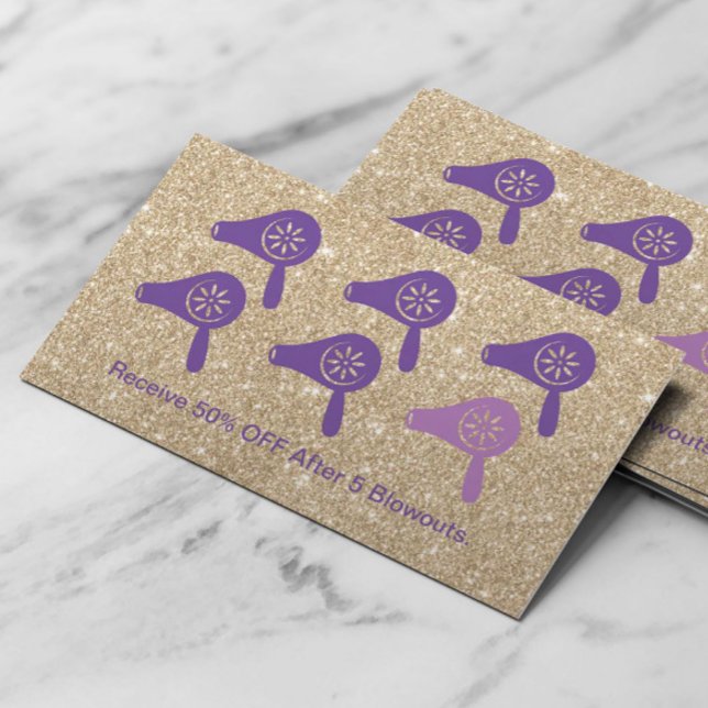 Hair Salon Blow Dry Bar Purple & Gold Loyalty Card (Creator Uploaded)