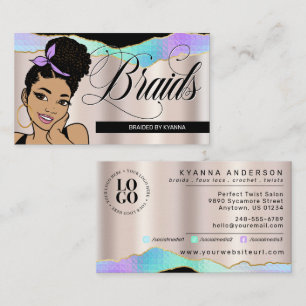 Hair Salon, Braid Stylist, Braiding, Pretty Bronze Business Card