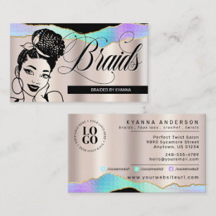 Hair Salon, Braid Stylist, Braiding, Pretty Bronze Business Card