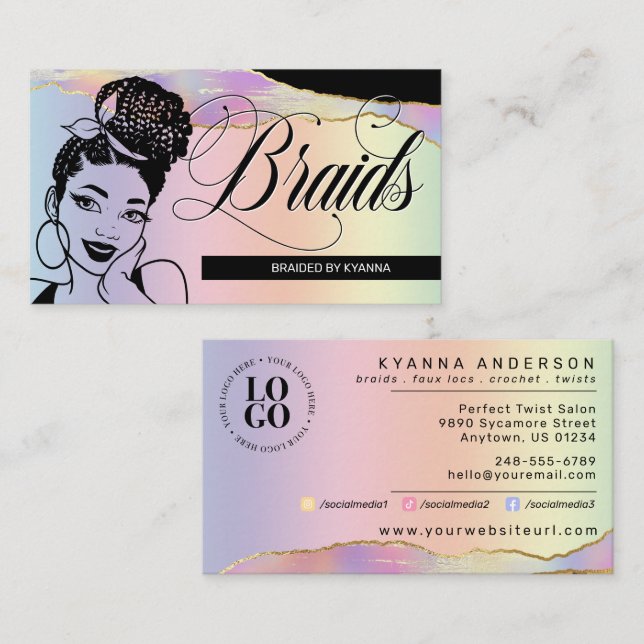 Hair Salon, Braid Stylist, Braiding, Pretty Pastel Business Card (Front/Back)