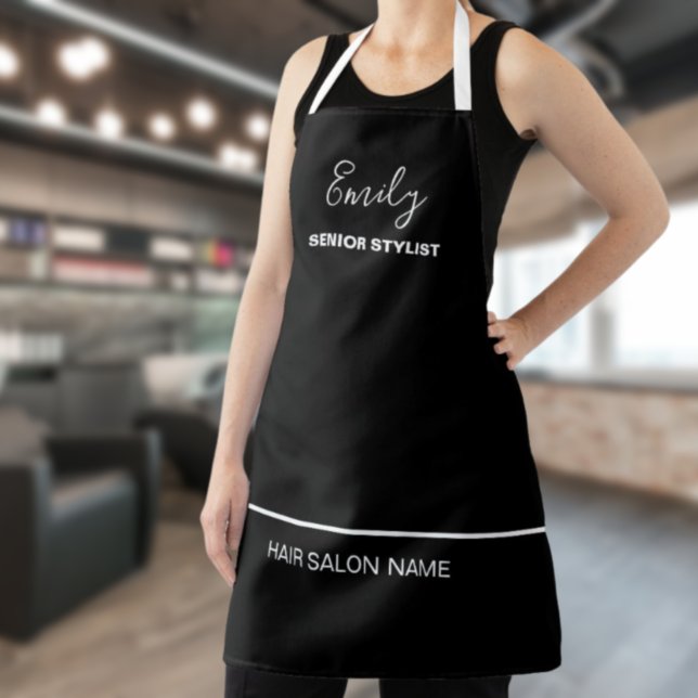 Hair Salon Business Name Employee Job White Black Apron (Creator Uploaded)