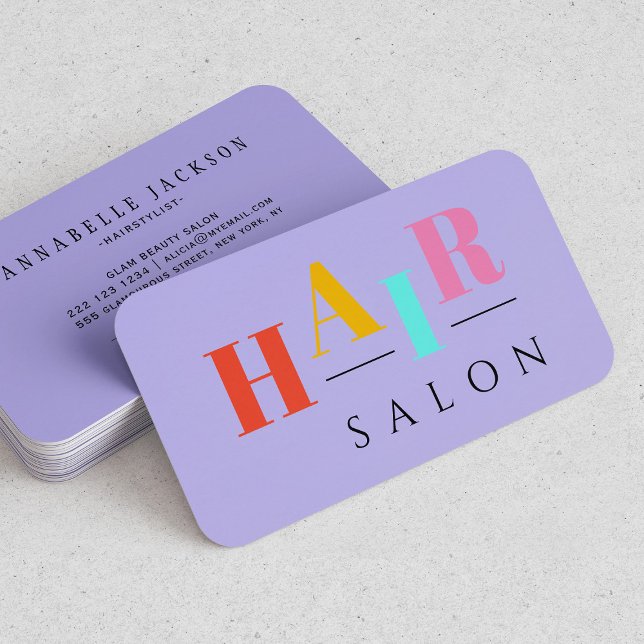 Hair salon colourful typography modern hairdresser business card (Creator Uploaded)