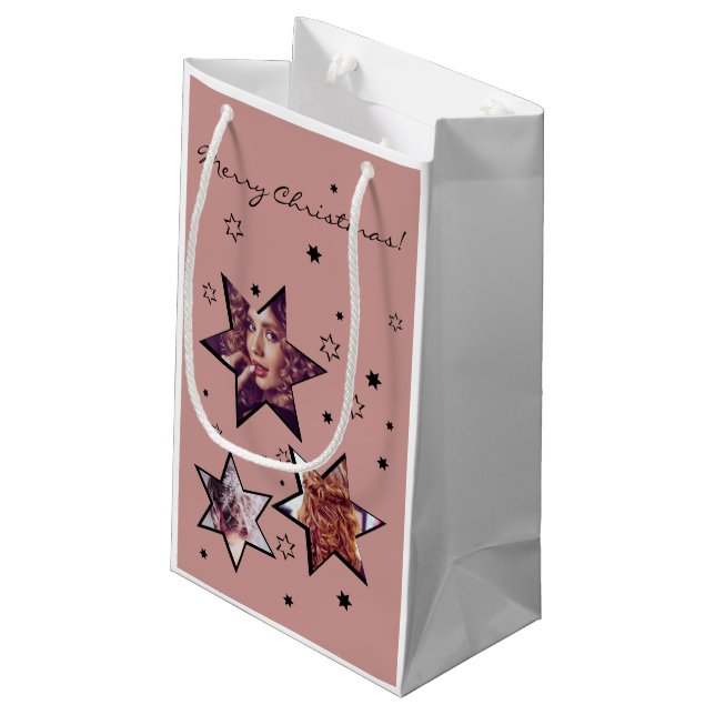 Hair Salon Custom Photo Stars Christmas Small Gift Bag (Back Angled)