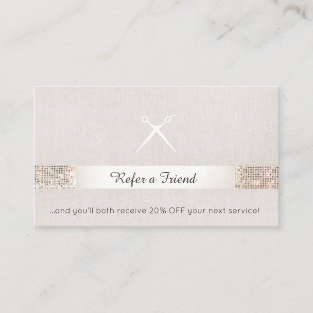 Hair Salon Customer Referral Sequin Scissors Card (Front)