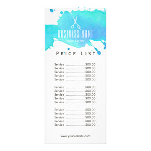 Hair Salon Elegant Blue Watercolor Price List Rack Card