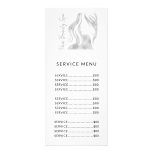 Hair salon elegant logo silver white service menu