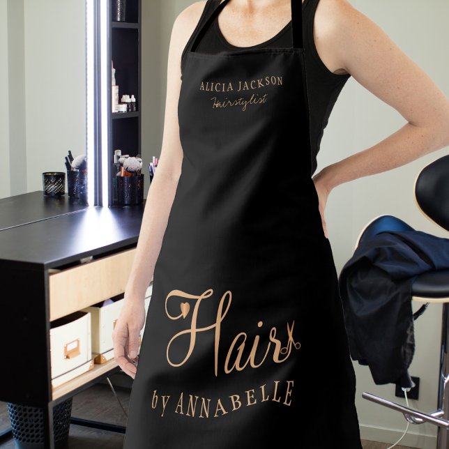 Hair salon employee personalised black and gold apron (Creator Uploaded)