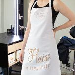 Hair salon employee personalised white and gold apron<br><div class="desc">Trendy modern glamourous elegant salon and hairstylist / hairdresser name apron with trendy chic typography in white and faux metallic copper gold with scissors and a little heart. Suitable for hairstyle salon, beauty studio, hairdresser, professional hairstylist. Perfect choice for an elegant stylish sophisticated professional look. Please note that the background...</div>