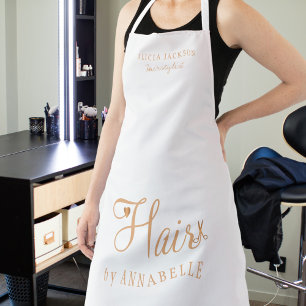 Hair salon employee personalised white and gold apron