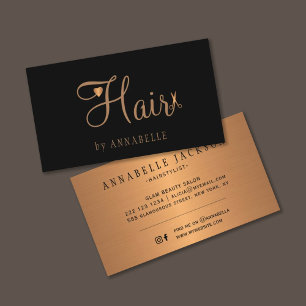 Hair salon glam black gold metallic hairstylist business card