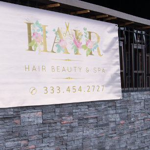 Hair salon gold floral pink typography luxury glam banner