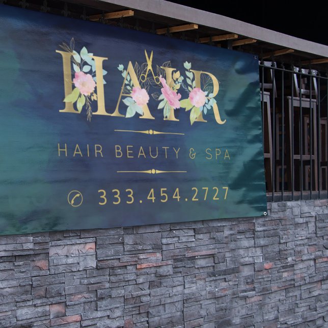 Hair salon gold floral pink typography luxury glam banner (Creator Uploaded)