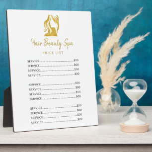 Hair salon gold white elegant price list plaque