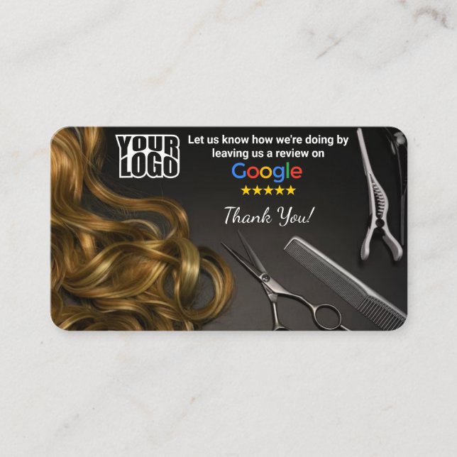 Hair salon Google Review Template With QR  Business Card (Front)