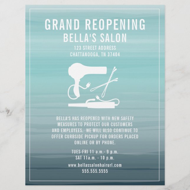 Hair Salon Grand Reopening Aqua Ombre Flyer (Front)