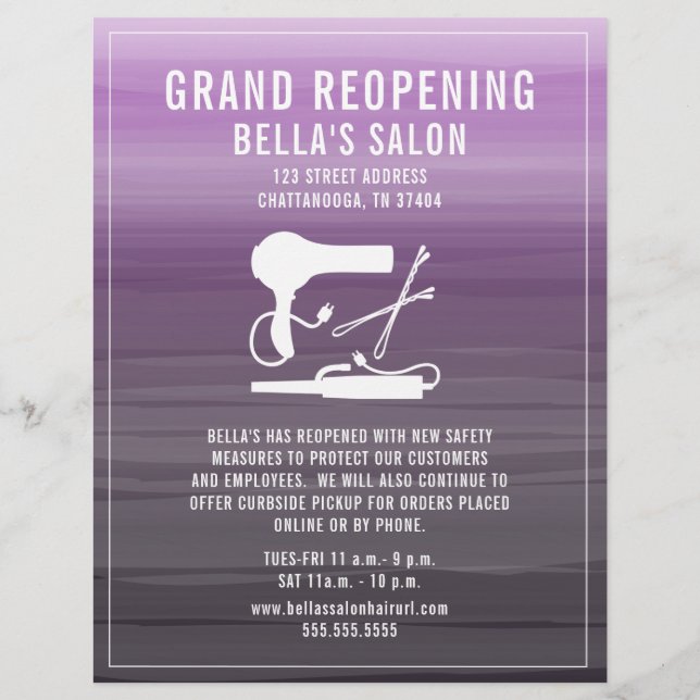Hair Salon Grand Reopening Purple Ombre Flyer (Front)