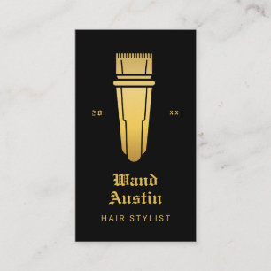 Hair Salon Hair Clipper Photo Black And Gold Business Card