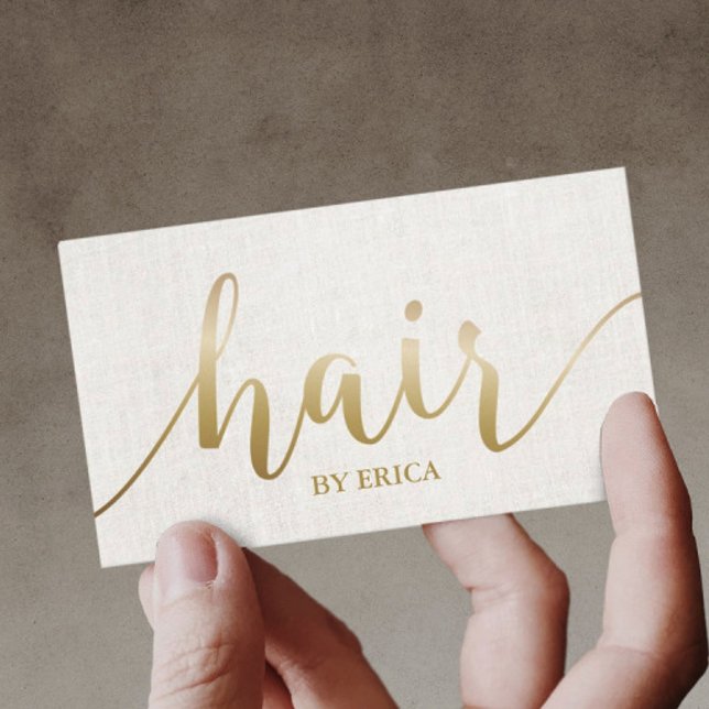 Hair Salon Hairstylist Elegant Gold Script Business Card (Creator Uploaded)