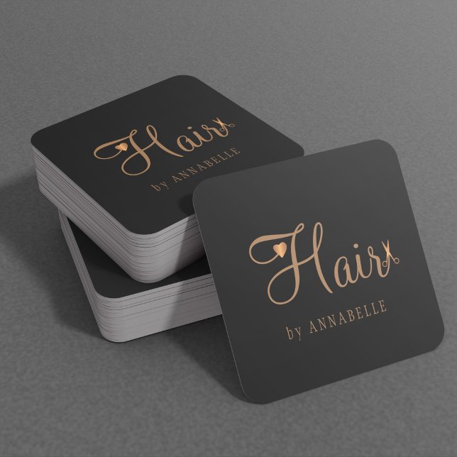 Hair salon hairstylist gold black modern square business card (Creator Uploaded)