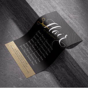 Hair Salon Hairstylist Modern Black Gold Scissors Flyer