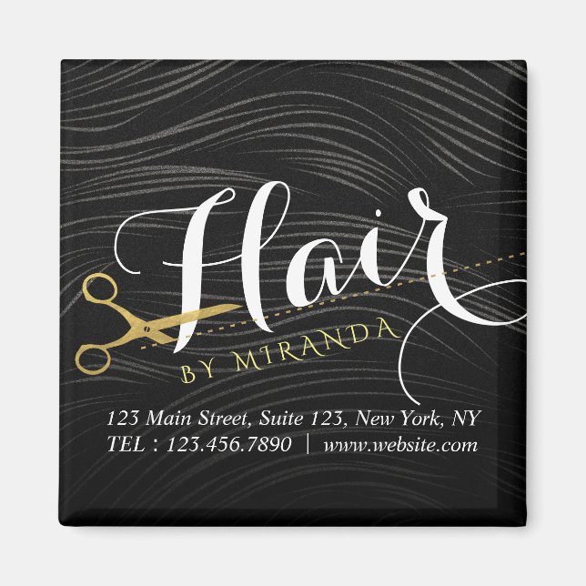 Hair Salon Hairstylist Modern Black Gold Scissors Magnet (Front)