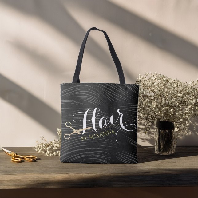 Hair Salon Hairstylist Modern Black Gold Scissors Tote Bag (Creator Uploaded)
