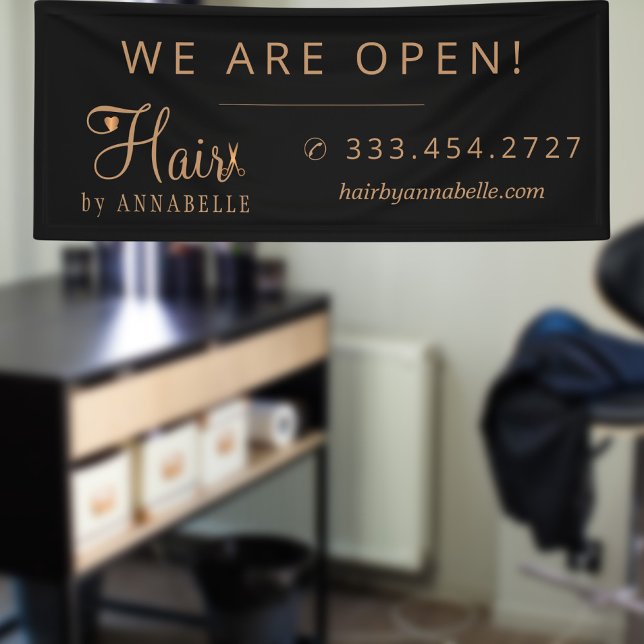 Hair salon hairstylist name copper gold black sign (Creator Uploaded)