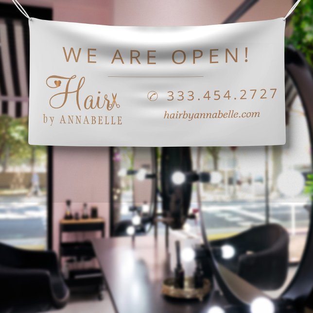 Hair salon hairstylist name copper gold white sign (Creator Uploaded)