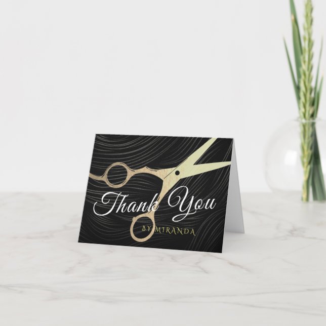 Hair Salon Hairstylist Thank You Gold Scissors Card (Front)