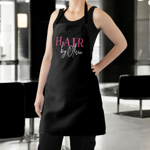 Hair Salon Hot Pink Black Modern Typography  Apron
