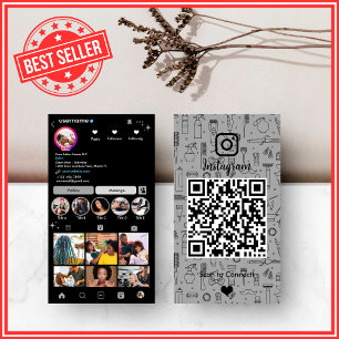 Hair Salon Instagram Grey   Social Media QR Code Business Card