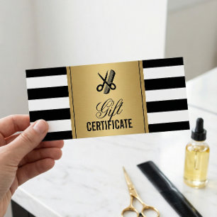 Hair Salon Logo Gift Certificate Gold B&W Stripes