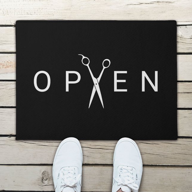 Hair Salon Minimalist Scissor Open Welcome Doormat (Creator Uploaded)