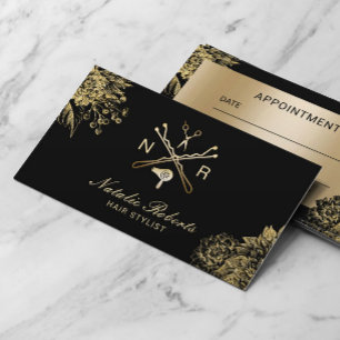 Hair Salon Modern Black & Gold Floral Appointment
