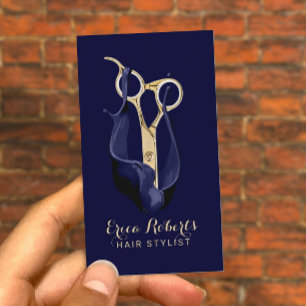 Hair Salon Modern Navy & Gold Hair Stylist Business Card