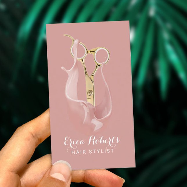 Hair Salon Modern Rose Gold Pastel Hair Stylist Business Card (Creator Uploaded)