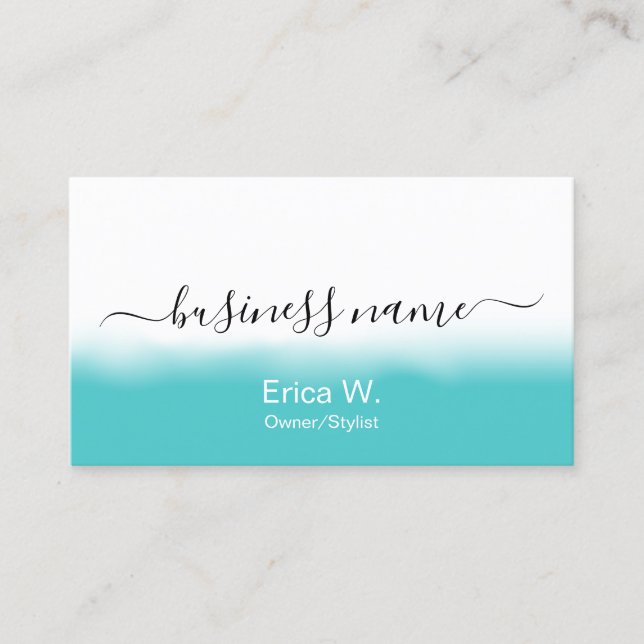 Hair Salon Modern Turquoise Photo Collage Business Card (Front)