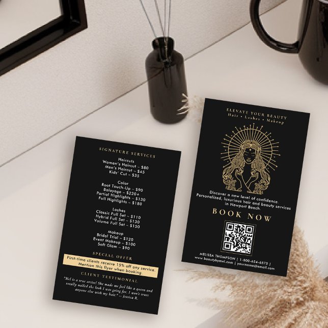 Hair Salon Nails Makeup Lashes Tarot Marketing QR Flyer (hair salon flyer qr code logo mystical tarot celestial beauty makeup nails lashes stylist beauty)