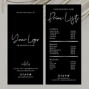 Hair Salon Nails Spa Black & Silver Glam Pricing Rack Card